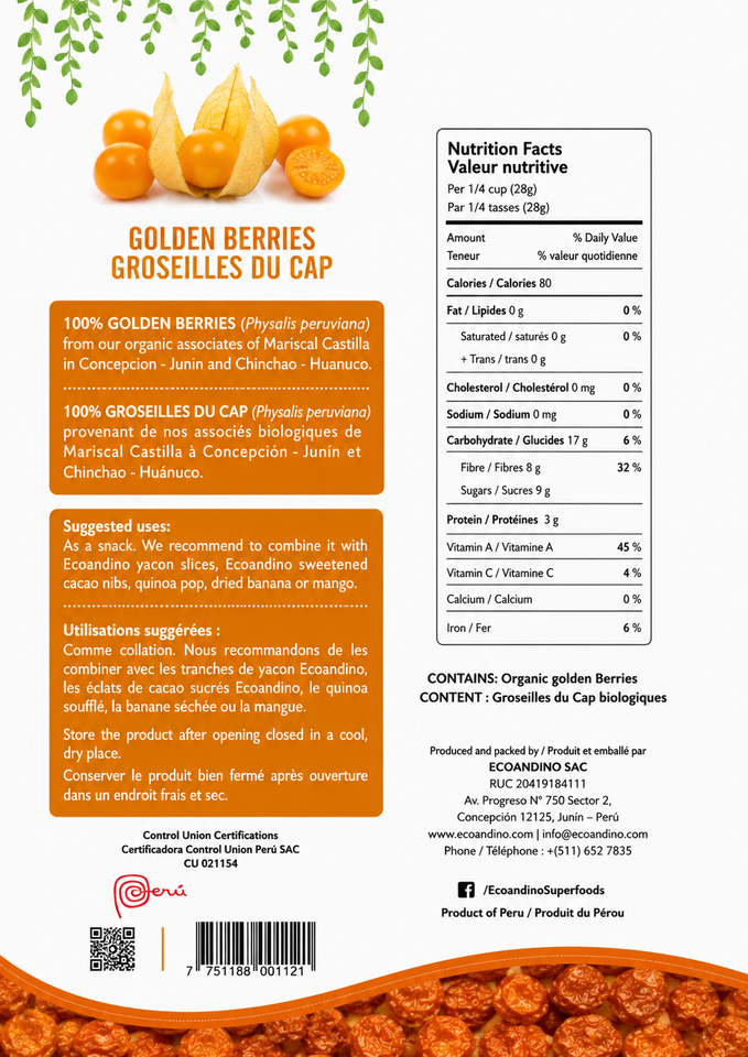 Organic Dried Golden Berries - 200g (7.05 oz) Bag